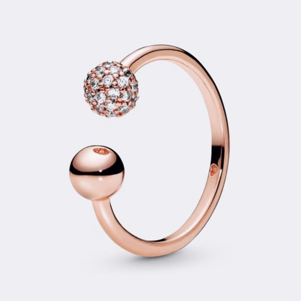 Pandora Polished & Pavé Bead Open Ring